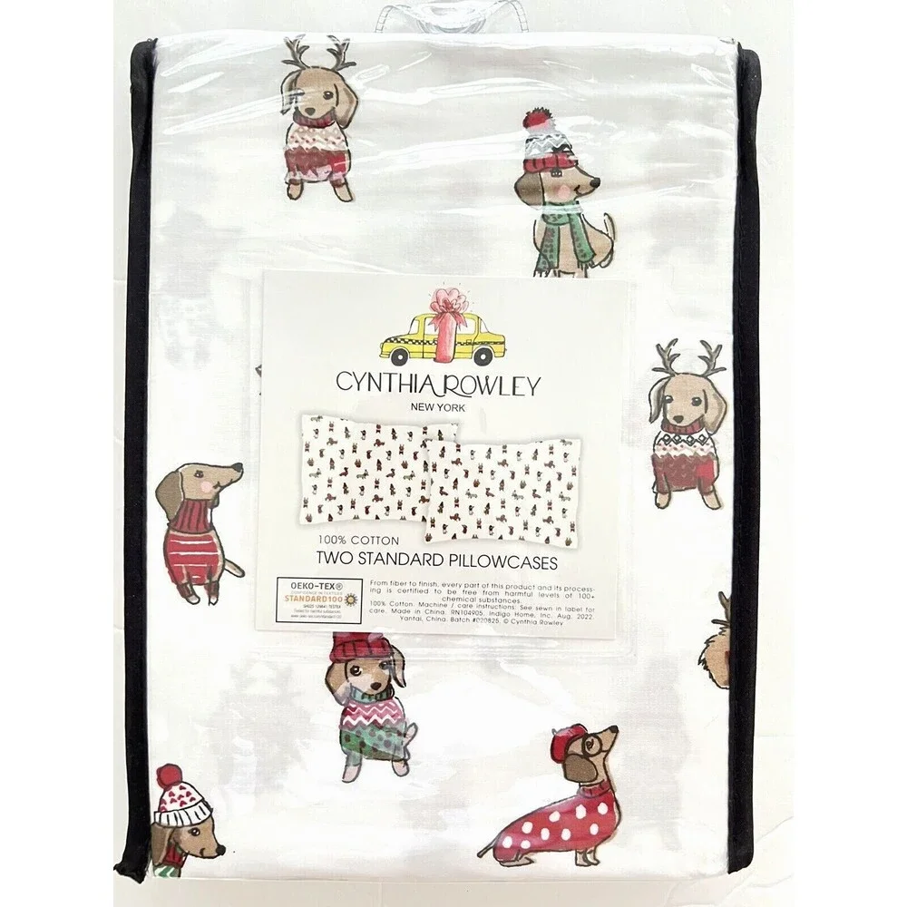 Christmas Dachshund Doxie Standard Pillowcases Cotton Set Of 2 Cynthia Rowley